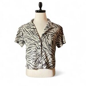 Cynthia Rowley Zebra Button Up Short Sleeve Shirt Women's Coastal Sustainable
